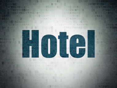 Seyahat kavramı: dijital veri kağıt arka plan üzerinde otel