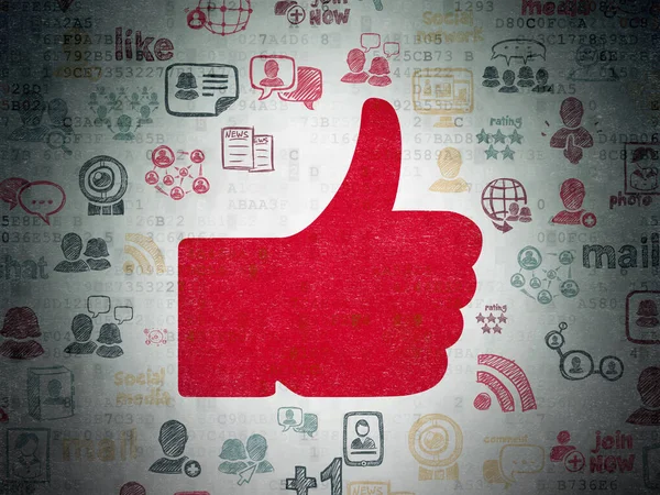 Concept de réseau social : Thumb Up on Digital Data Paper background — Photo