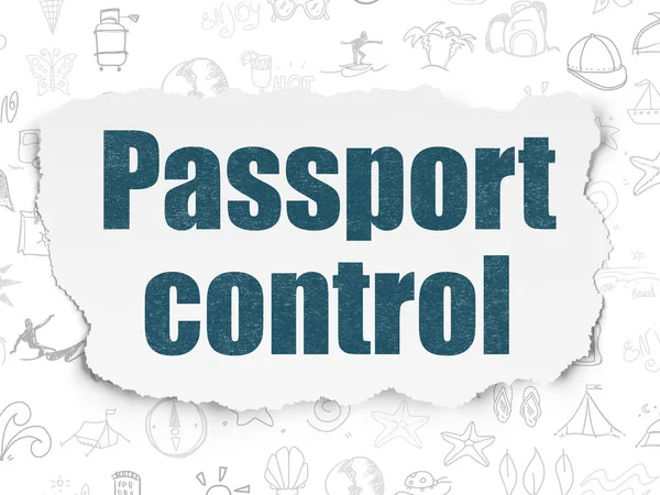 Concept van de reizen: paspoortcontrole op gescheurd papier achtergrond — Stockfoto