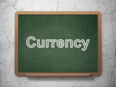 Bankacılık kavramı: Kara tahta arka plan üzerinde para birimi