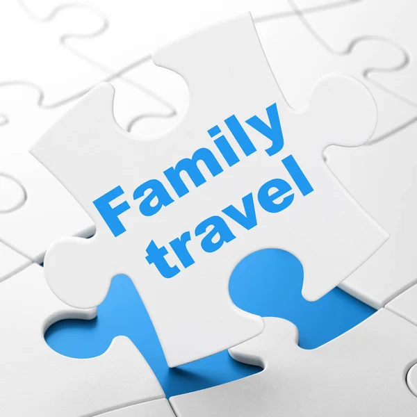 Tourism concept: Family Travel on puzzle background — Stock Photo, Image