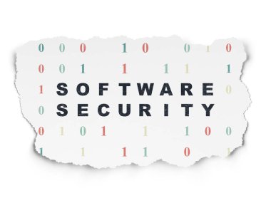 Güvenlik kavramı: yırtık kağıt arka plan üzerinde yazılım güvenliği