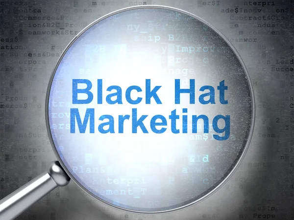 Concetto finanziario: Black Hat Marketing con vetro ottico — Foto Stock