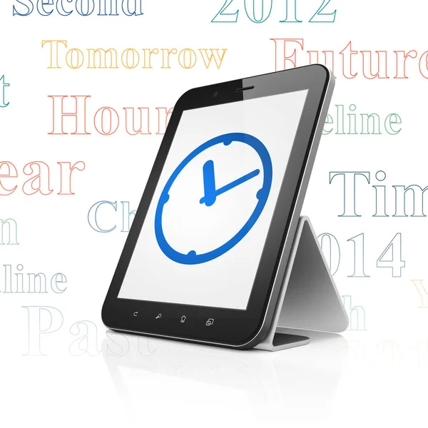 Timeline-Konzept: Tablet-Computer mit angezeigter Uhr — Stockfoto