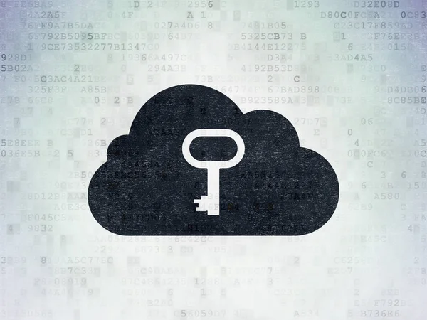 Cloud technology concept: Cloud With Key on Digital Data Paper background — Stock Photo, Image