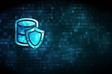 Programlama kavramı: veritabanı ile kalkan dijital arka plan üzerinde