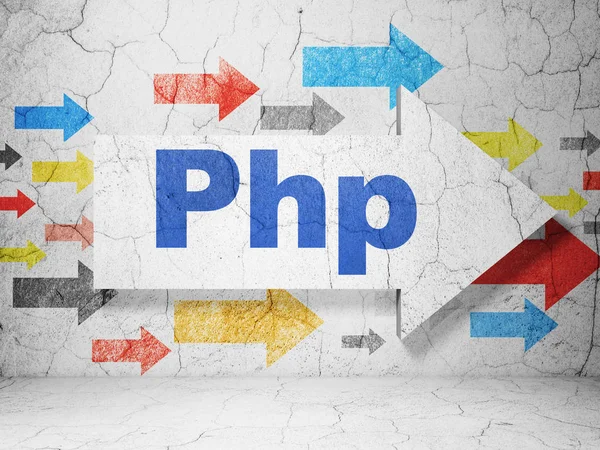 Datenbankkonzept: Pfeil mit PHP auf Grunge-Wandhintergrund — Stockfoto