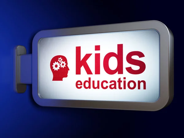 Education concept: Kids Education and Head With Gears on billboard background — Stock Photo, Image