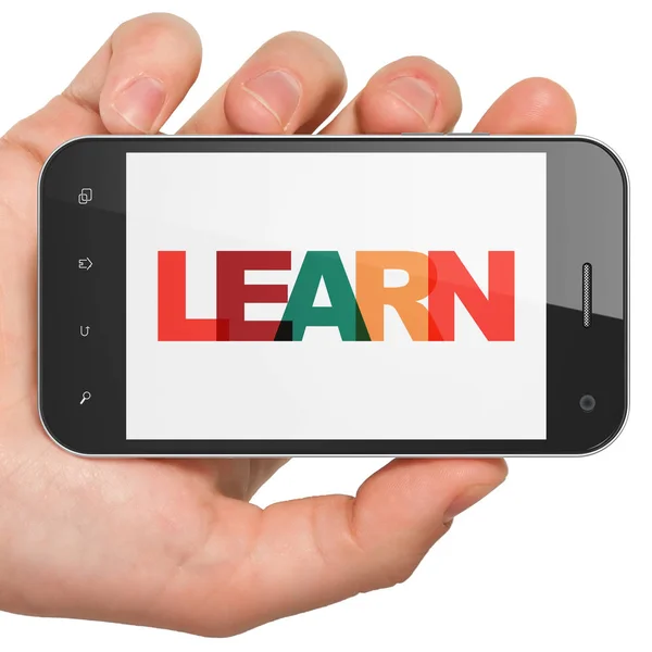 Studying concept: Hand Holding Smartphone with Learn on  display — Stock Photo, Image