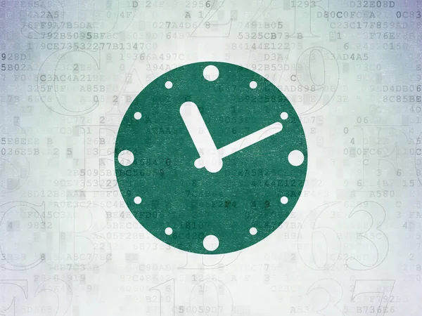 Pojęcie czasu: zegar na tle cyfrowych danych papierze — Zdjęcie stockowe