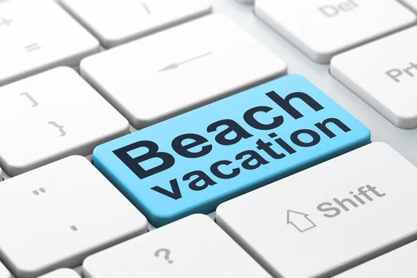 休暇の概念: コンピューター キーボードの背景に海辺での休暇 — ストック写真