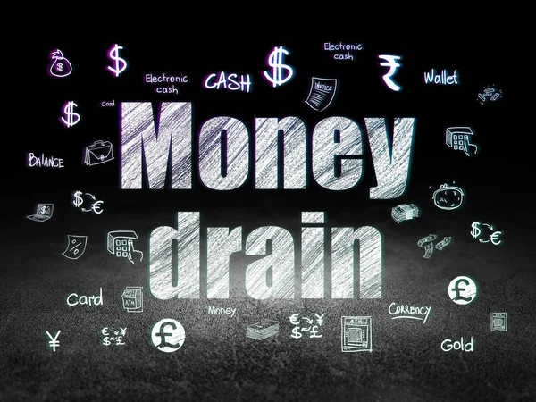 Money concept: Money Drain in grunge dark room