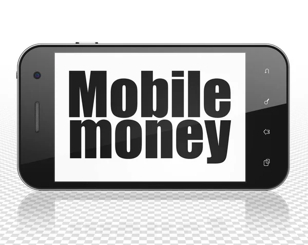 金钱观： 智能手机与手机上显示的钱 — 图库照片