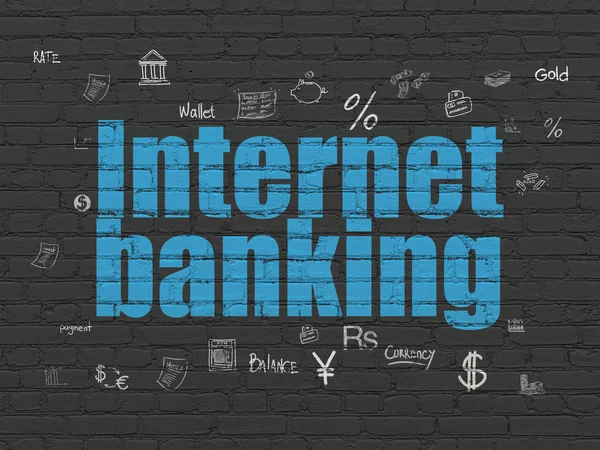 Käsite raha: Internet Pankkitoiminta seinällä — kuvapankkivalokuva