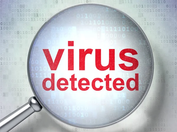 Conceito de proteção: Vírus detectado com vidro óptico — Fotografia de Stock