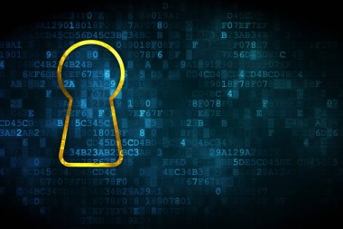 Koruma kavramı: dijital arka plan üzerinde anahtar deliği