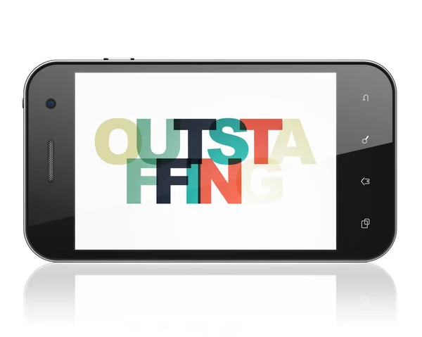 Finance koncept: Smartphone med Outstaffing på displayen — Stockfoto