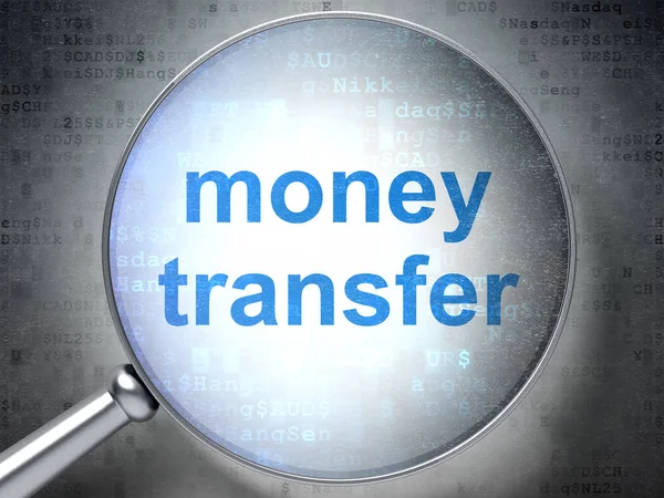 İş kavramı: para transferi ile optik cam — Stok fotoğraf