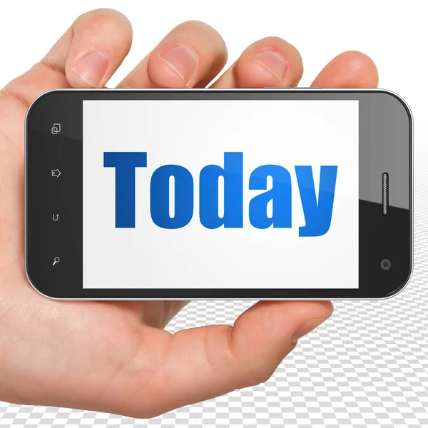 Koncept časové osy: ruka držící Smartphone s dnes na displeji — Stock fotografie