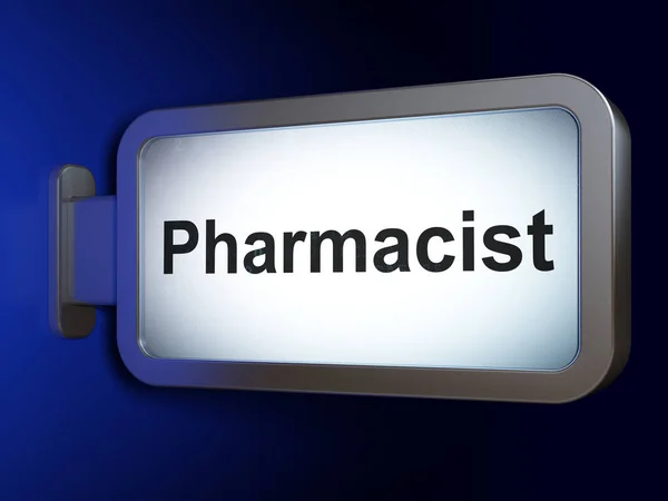 Medikamentenkonzept: Apotheker auf Werbetafel — Stockfoto