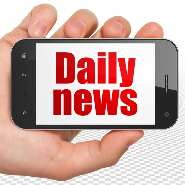 News concept: Hand Holding Smartphone with Daily News on display — Stock Photo, Image