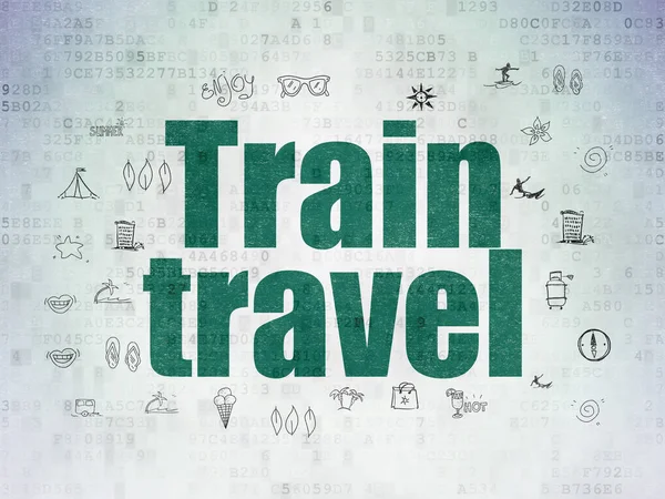 Concepto de viaje: Viaje en tren en el fondo del papel de datos digitales —  Fotos de Stock
