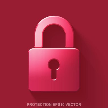 Düz metalik Emanet 3d simgesi. Kırmızı parlak Metal kapalı asma kilit kırmızı zemin üzerine. EPS 10, vektör.