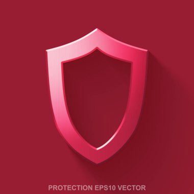 Düz metalik gizlilik 3d simgesi. Kırmızı parlak Metal konturlu kalkan kırmızı zemin üzerine. EPS 10, vektör.