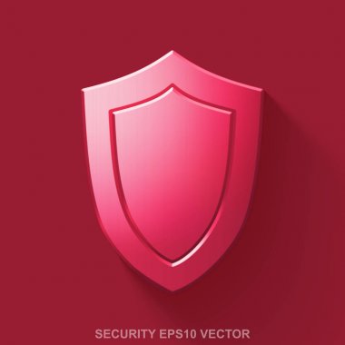 Düz metalik gizlilik 3d simgesi. Kırmızı zemin üzerine kırmızı parlak Metal kalkan. EPS 10, vektör.