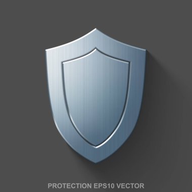 Düz metalik Emanet 3d simgesi. Parlak çelik kalkan gri arka plan üzerinde. EPS 10, vektör.