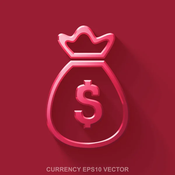 Flaches metallisches 3D-Banking-Symbol. roter glänzender Metallgeldbeutel auf rotem Hintergrund. Folge 10, Vektor. — Stockvektor