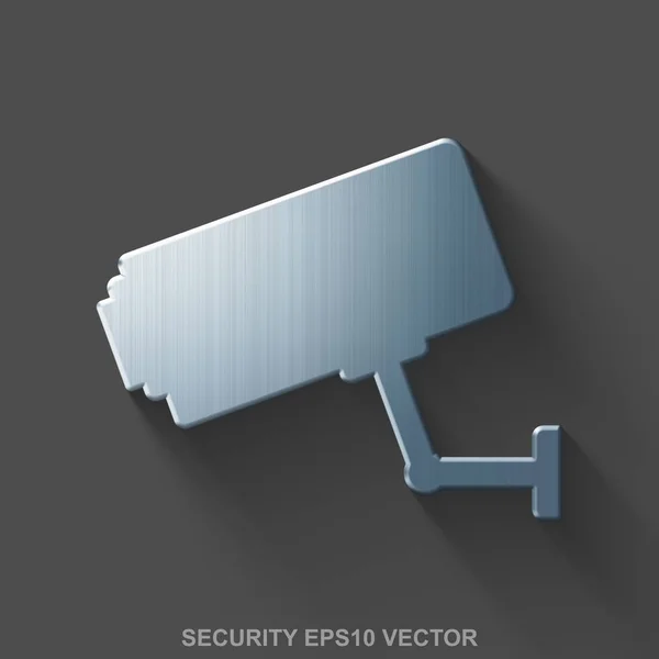 Plochá kovová ochrana 3d ikonu. Leštěné oceli Cctv kamery na šedém pozadí. EPS 10, vektor. — Stockový vektor