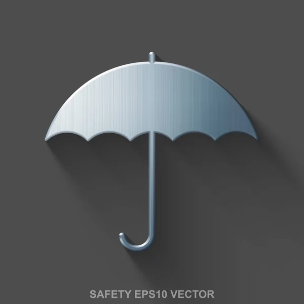 Icône 3D de sécurité métallique plate. Parapluie en acier poli sur fond gris. SPE 10, vecteur . — Image vectorielle