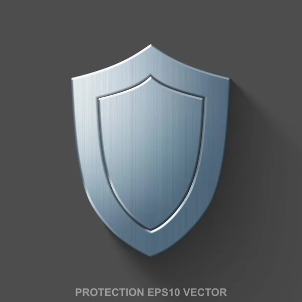 Platt metalliska säkerhet 3d ikonen. Polerat stål sköld på grå bakgrund. EPS-10, vektor. — Stock vektor