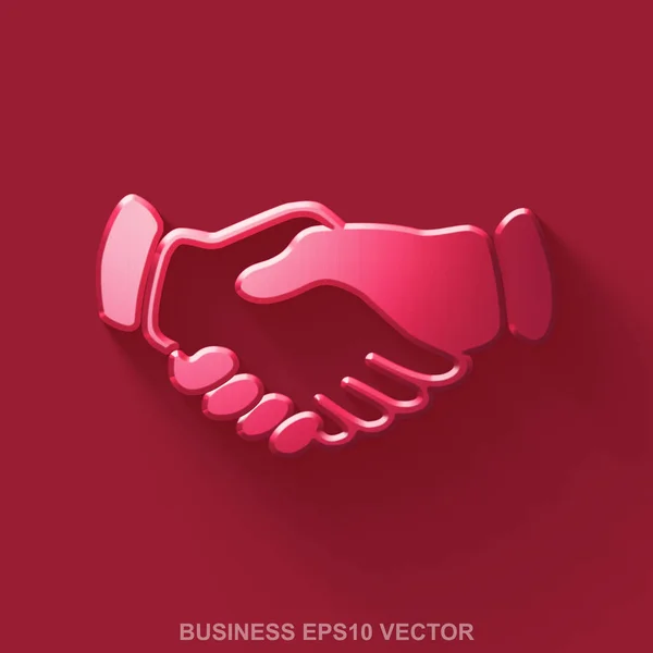 Flat metallic finance 3D icon. Red Glossy Metal Handshake on Red background. EPS 10, vector. — Stock Vector