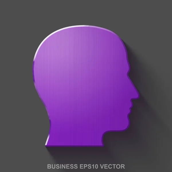 Icono 3D de negocio metálico plano. Cabeza de metal brillante púrpura sobre fondo gris. EPS 10, vector . — Vector de stock