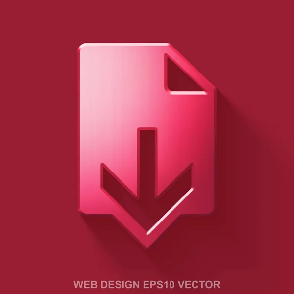 Flat metal web design 3D ícone. Red Glossy Metal Baixar no fundo vermelho. EPS 10, vector . — Vetor de Stock