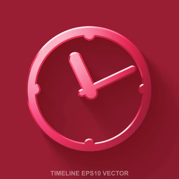 Flat metallic timeline 3D icon. Red Glossy Metal Clock on Red background. EPS 10, vector. — Stock Vector