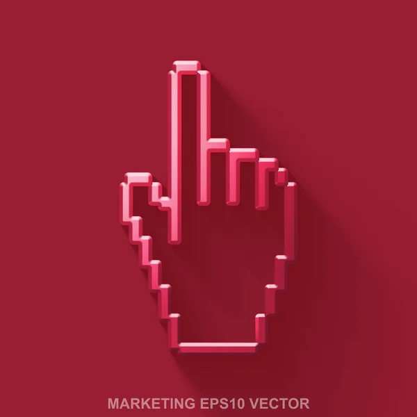 Flat metallic marketing 3D icon. Red Glossy Metal Mouse Cursor on Red background. EPS 10, vector. — Stock Vector