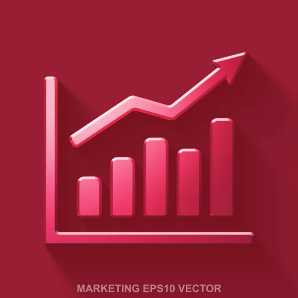 Flat metallic marketing 3D icon. Red Glossy Metal Growth Graph on Red background. EPS 10, vector. — Stock Vector