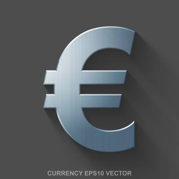 Flaches metallisches 3D-Banking-Symbol. Euro aus poliertem Stahl auf grauem Hintergrund. Folge 10, Vektor. — Stockvektor
