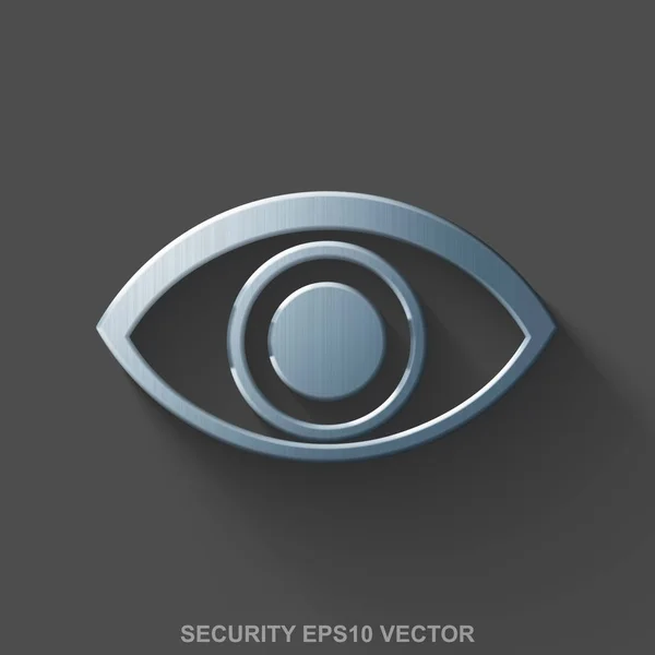 Ícone 3D de privacidade metálica plana. Olho de aço polido em fundo cinza. EPS 10, vector . — Vetor de Stock