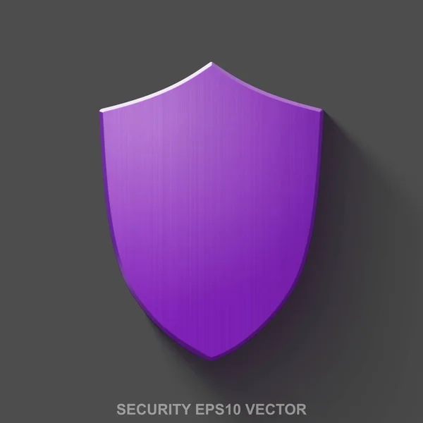 Ícone 3D de privacidade metálica plana. Purple Glossy Metal Shield em fundo cinza. EPS 10, vector . — Vetor de Stock