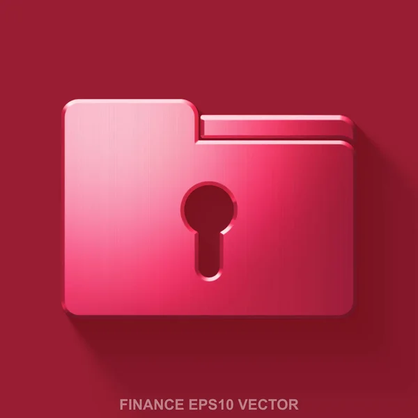 Flache metallische Geschäft 3D-Ikone. roter Metallordner mit Schlüsselloch auf rotem Hintergrund. Folge 10, Vektor. — Stockvektor