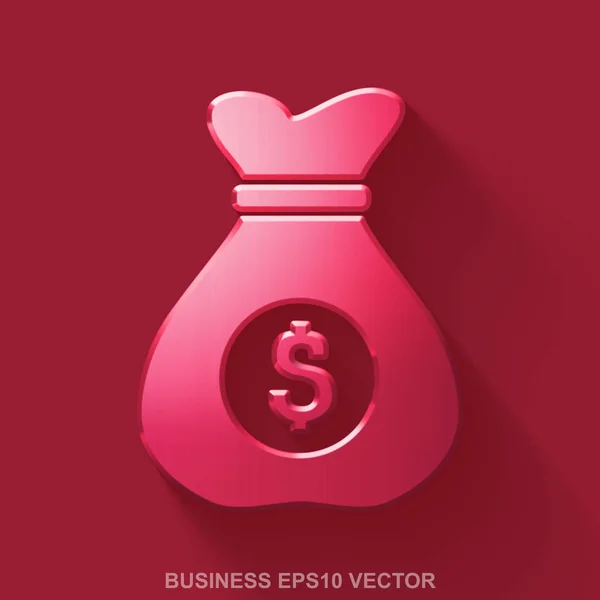 Icono plano de finanzas metálicas 3D. Bolsa de dinero de metal brillante rojo sobre fondo rojo. EPS 10, vector . — Archivo Imágenes Vectoriales