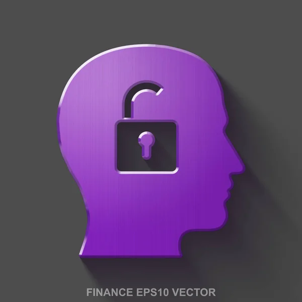 Icône 3D de finance métallique plate. Tête en métal brillant violet avec cadenas sur fond gris. SPE 10, vecteur . — Image vectorielle