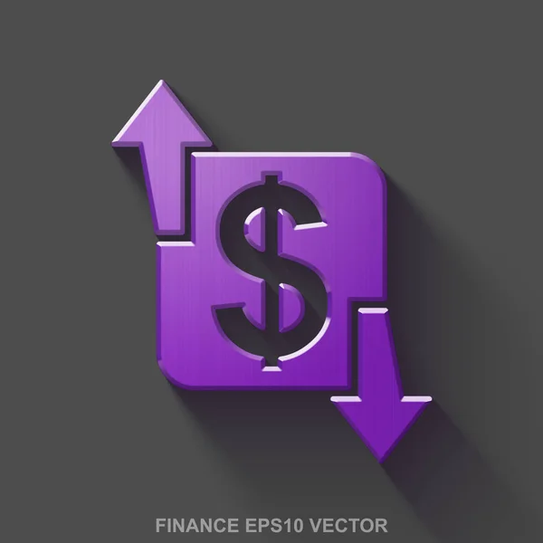 Icône 3D de finance métallique plate. Purple Glossy Metal Finance sur fond gris. SPE 10, vecteur . — Image vectorielle