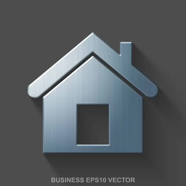 Icono 3D de negocio metálico plano. Casa de acero pulido sobre fondo gris. EPS 10, vector . — Vector de stock