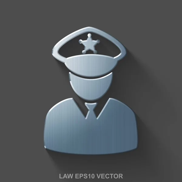 Flaches metallisches Gesetz 3D-Symbol. Polierte Stahlpolizei auf grauem Hintergrund. Folge 10, Vektor. — Stockvektor