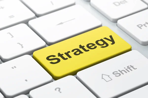 Geschäftskonzept: Strategie auf Computertastatur Hintergrund — Stockfoto